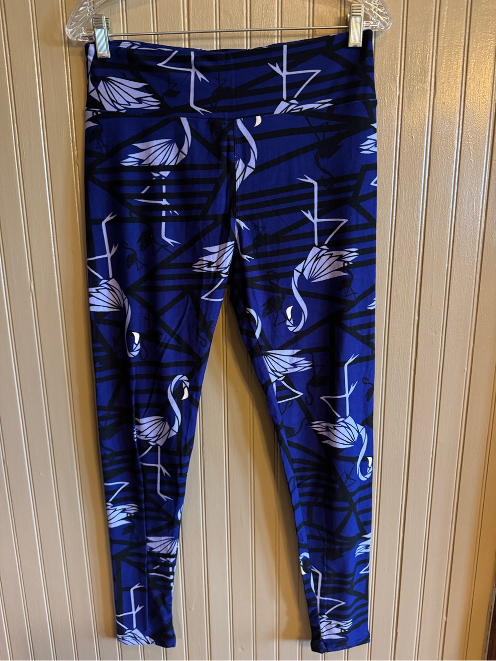 New LuLaRoe Blue & purple Flamingo Print Leggings tall curvy